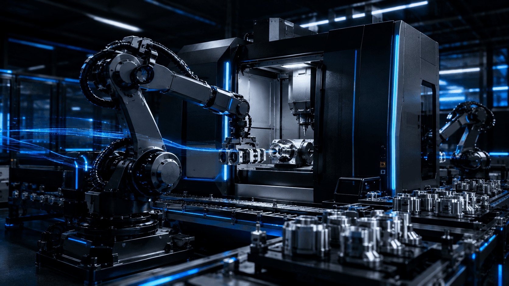 Lösungen für die automatisierte Maschinenbe- und -entladung sowie Prozessverkettung. Ziel ist eine höhere Maschinenauslastung, weniger Stillstand und eine flexiblere Produktion.