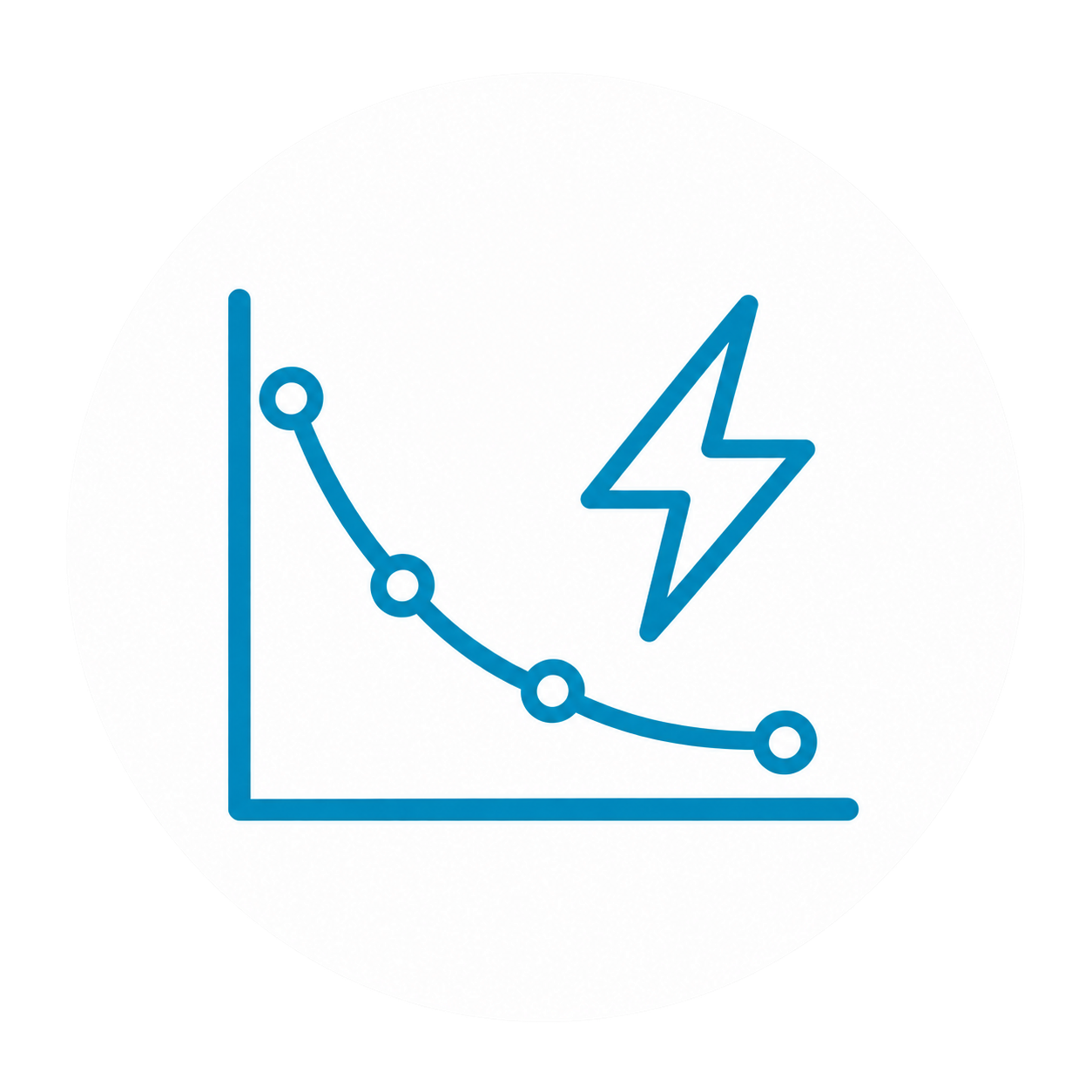 Fallendes Strompreisdiagramm mit Blitz