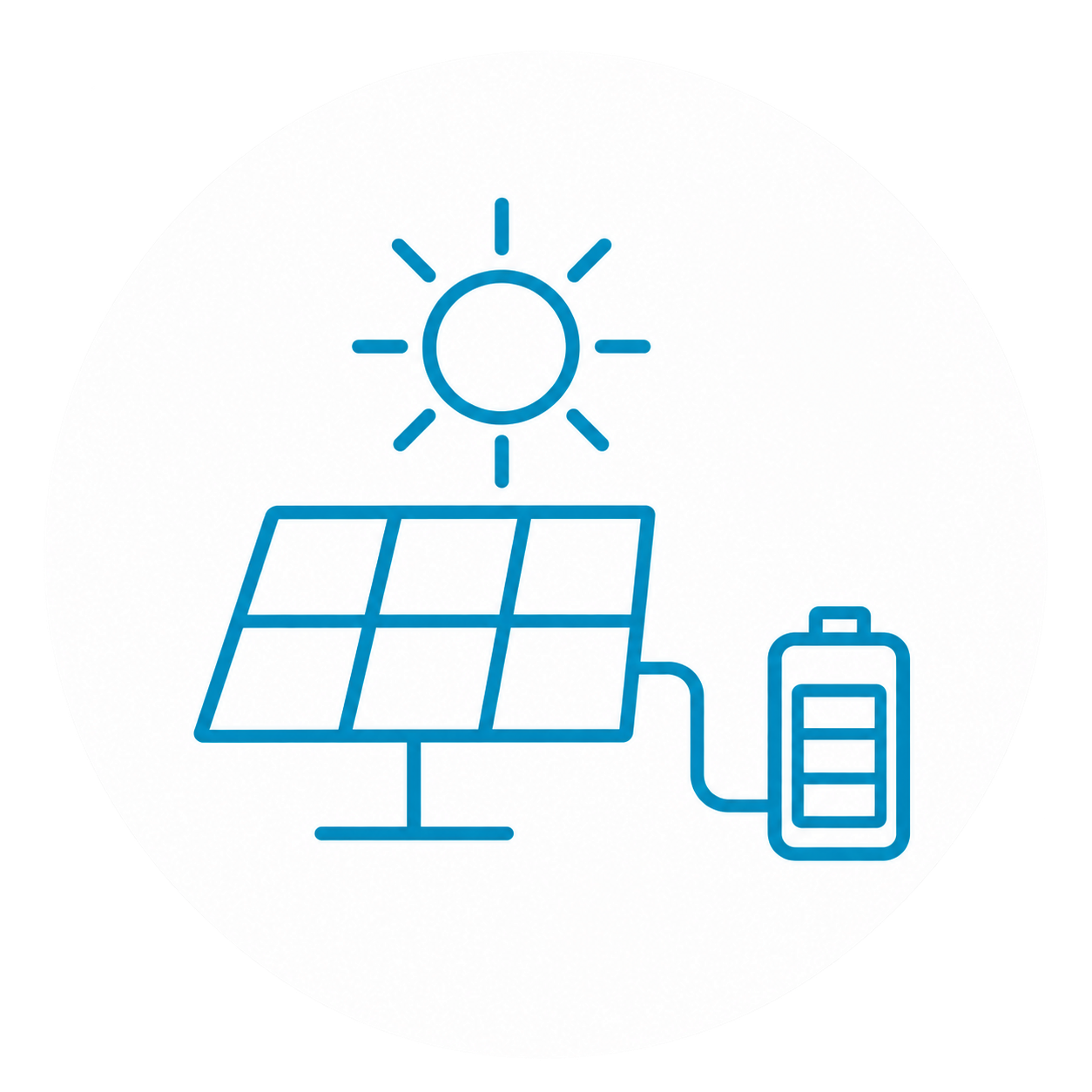 Solarpanel, Sonne und Batteriespeicher